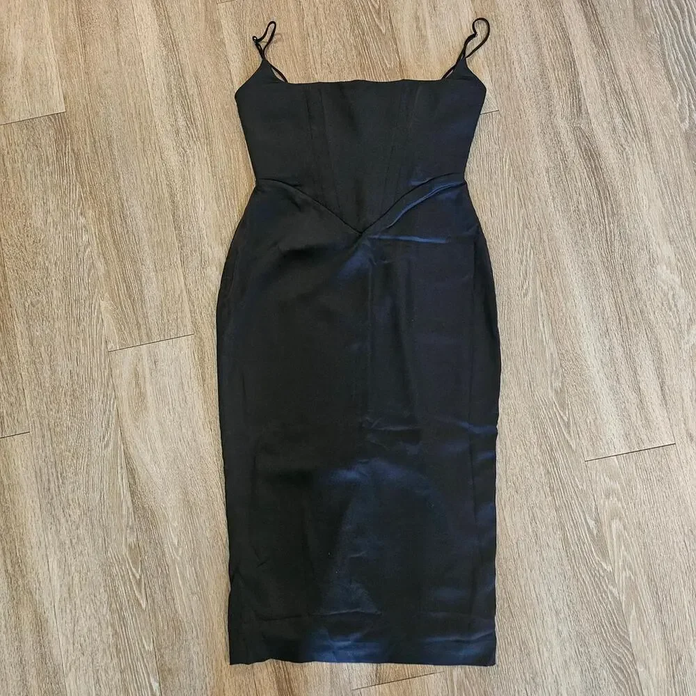 house of cb anais dress black House of CB ‘Anais’ Black Silky Midi Dress
